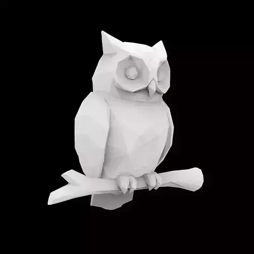 Low Poly Owl On Branch 3D Print Model