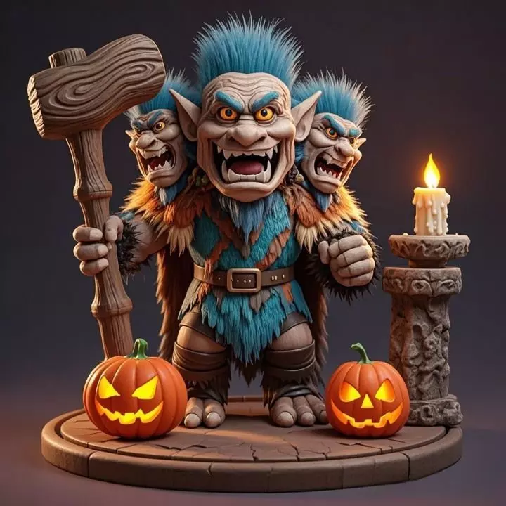 2919Three Headed Roaring Norwegian Troll 3D Printed Statue 3D print model