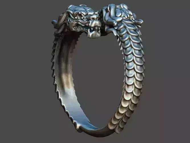Two Dragons Ring  Intertwined Fantasy Dragon Band High Detail 