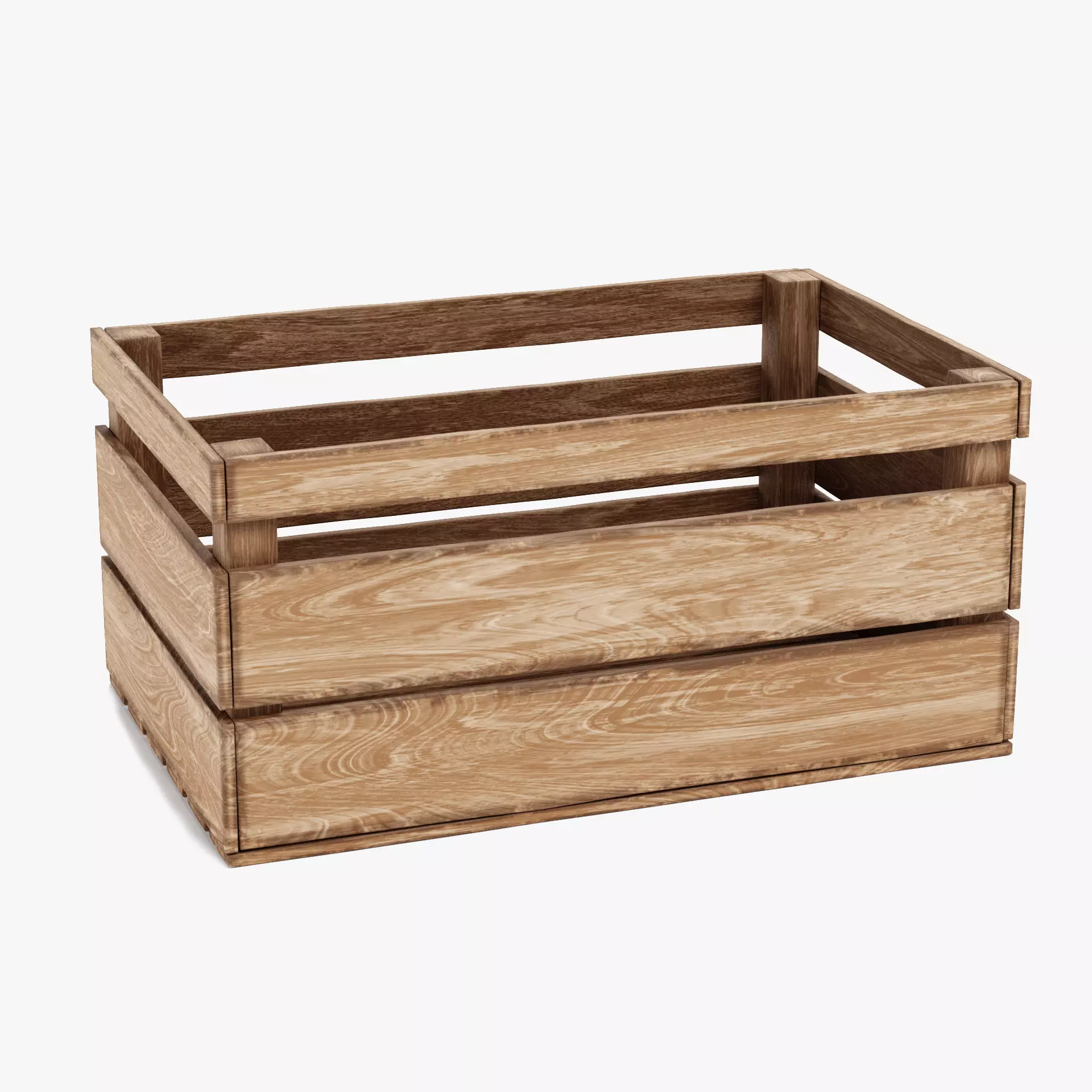 Wooden Box V2 - Open Slatted Storage Crate 3D model