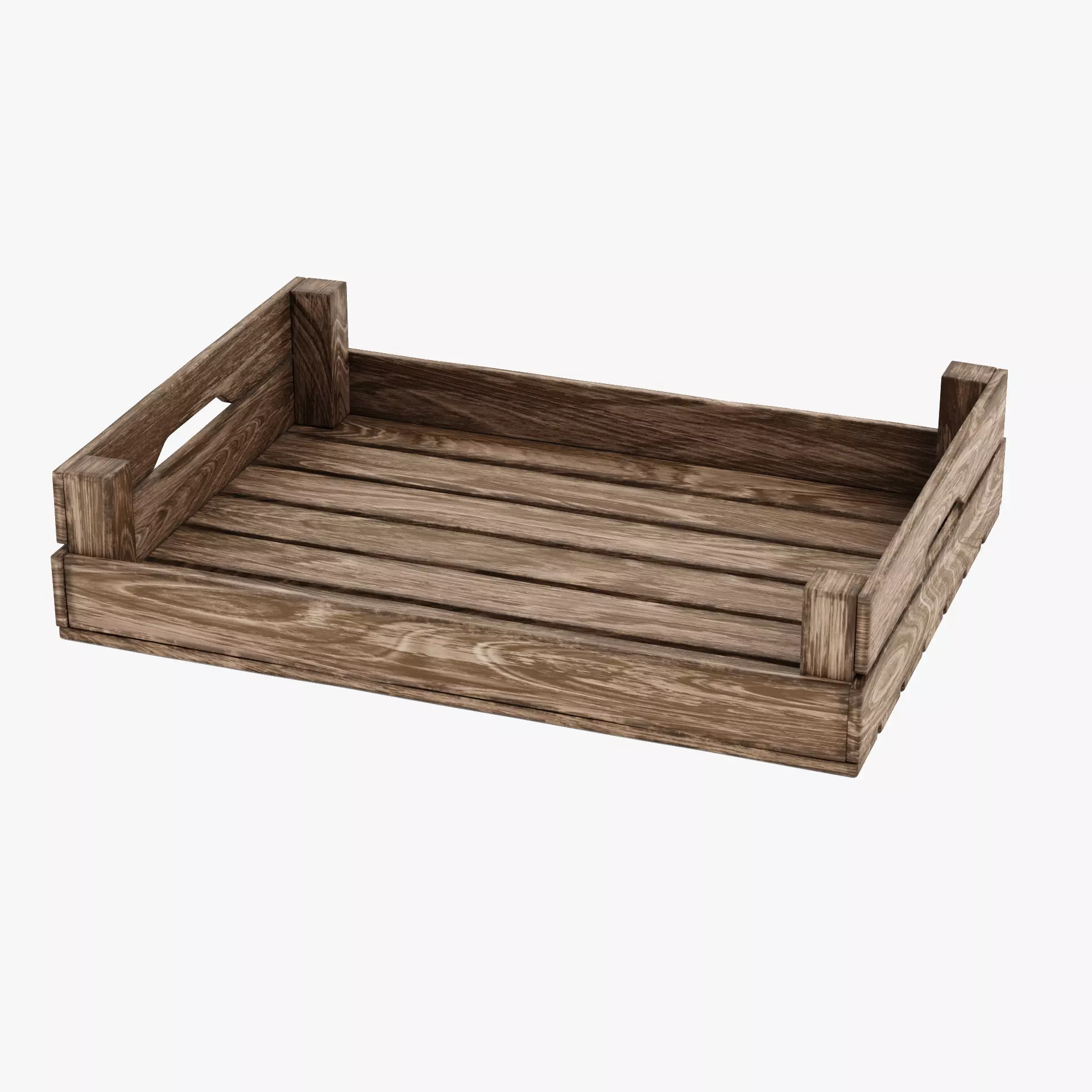 Wooden Box V3 - Open Slatted Storage Crate 3D model