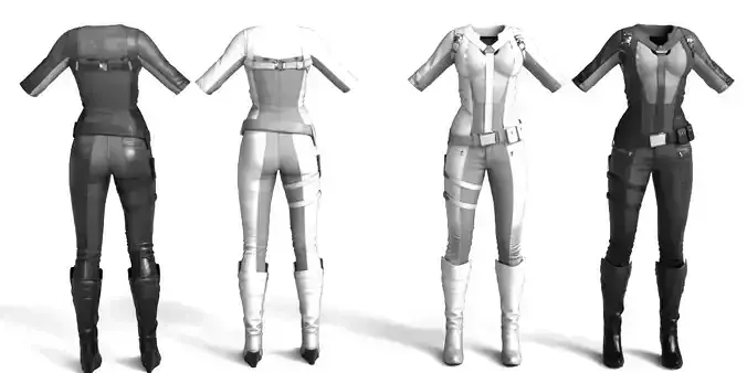 Rigged Sci Fi Woman Dress  Futuristic Black White Outfit