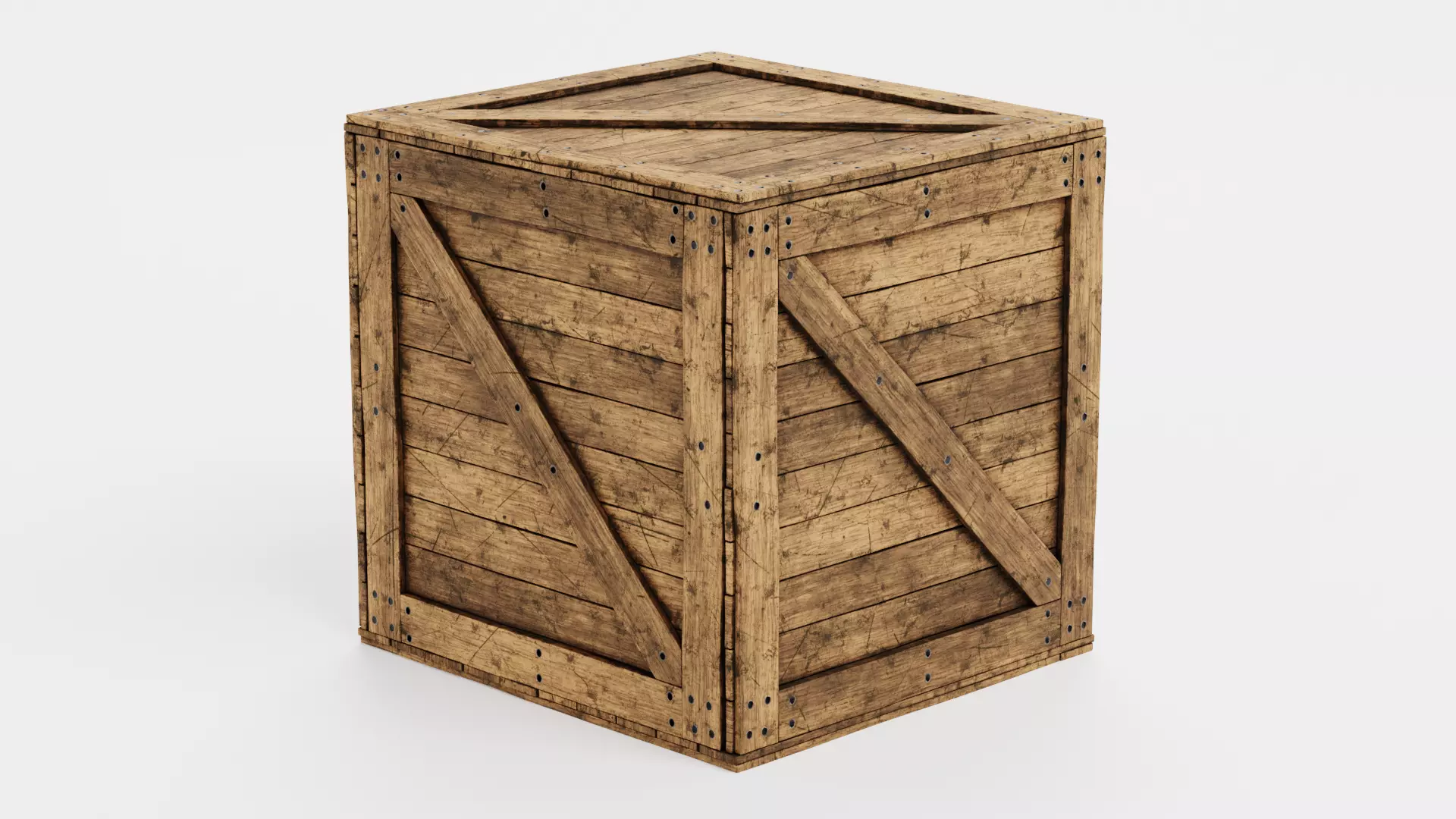 Wooden Crate V3 - Weathered Storage Box 3D model