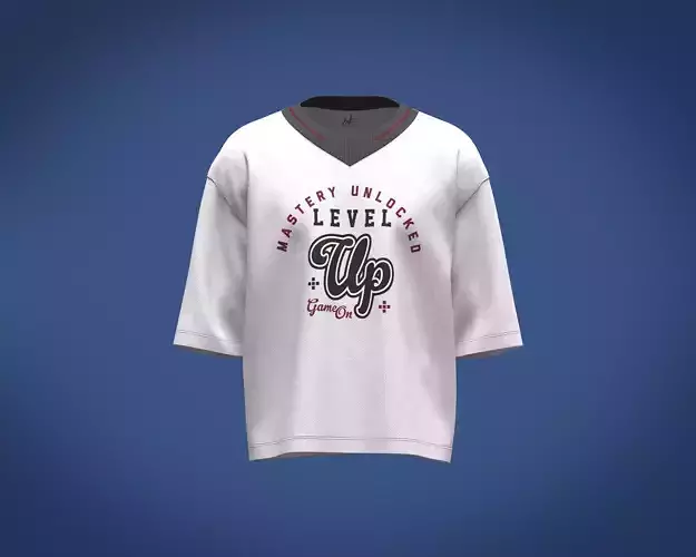 Mens oversized short length t-shirt with v-neck collar