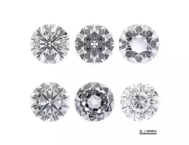 Different Facet of Round-cut Diamond 3D Models Pack 1