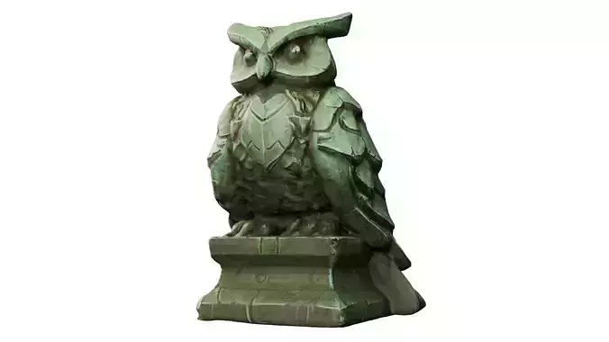 Stylized Stone Owl Statue  Game Ready 3D Model