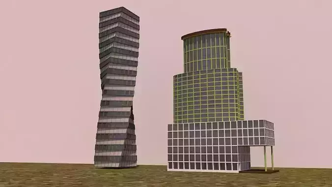 2 Skyscrapers 3D Model High-Detail Game Ready