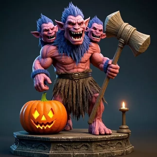 2920Three Headed Roaring Norwegian Troll 3D Printed Statue 3D print model