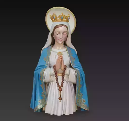 Praying Virgin Mary Bust - Rosary Catholic Sculpture