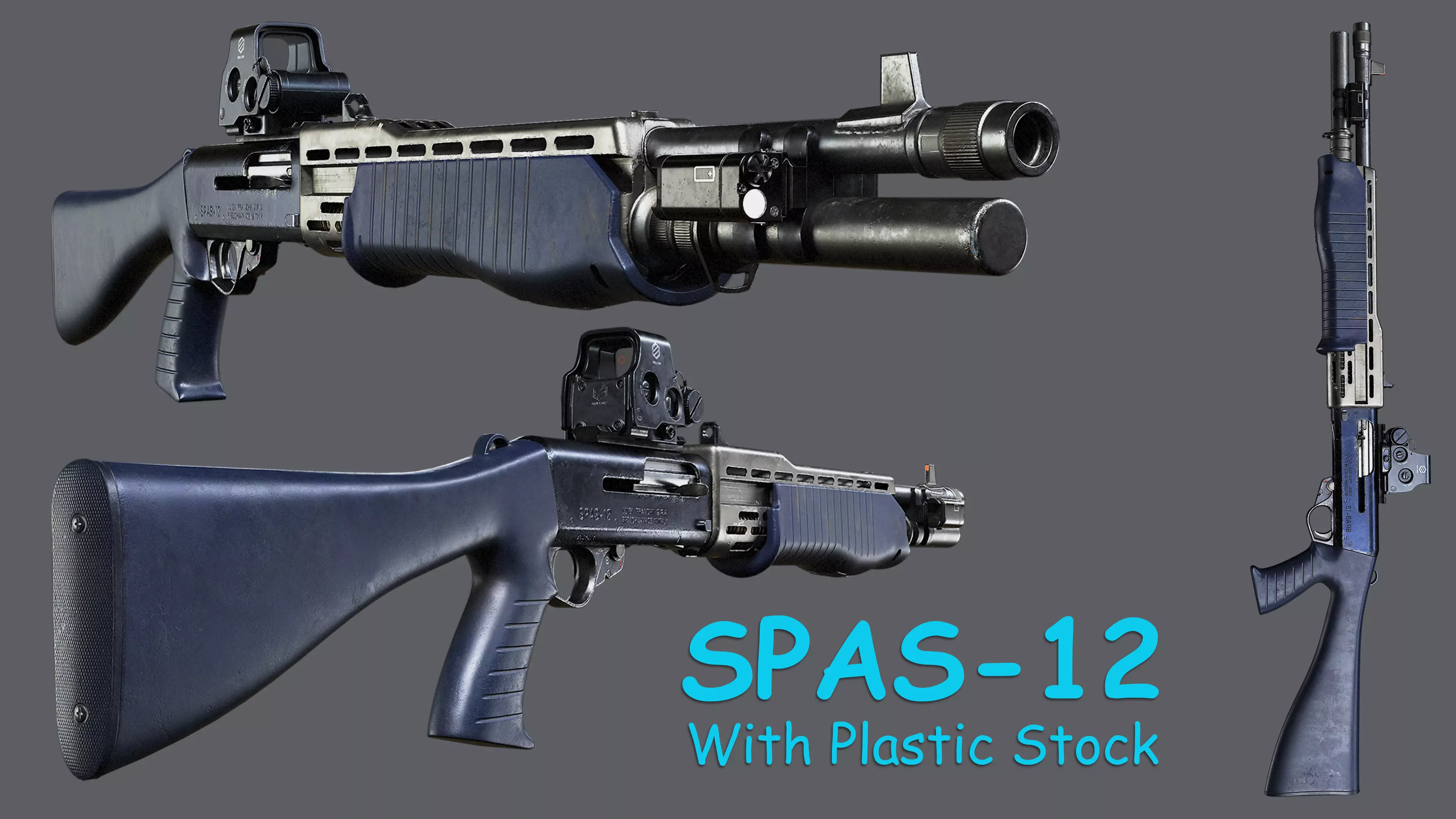 SPAS-12 with plastic stock Low-poly 3D model