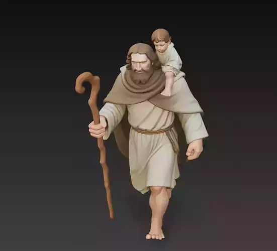 Saint Joseph Carrying Child - Stylized Statue