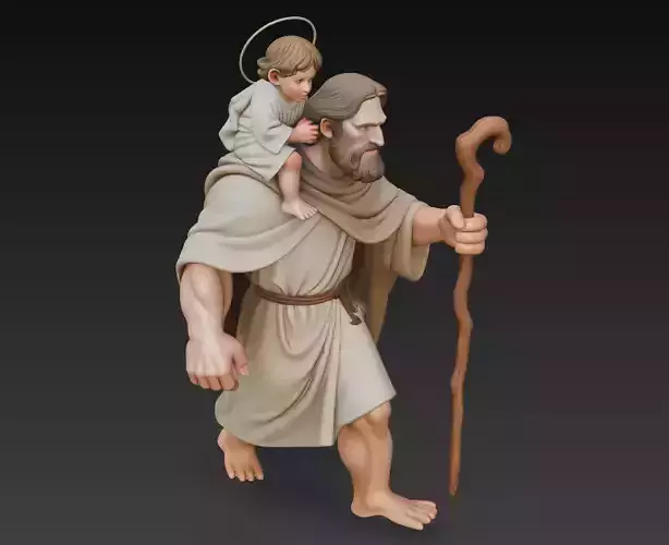 Stylized St Joseph Carrying Child Jesus Statue 3D Model