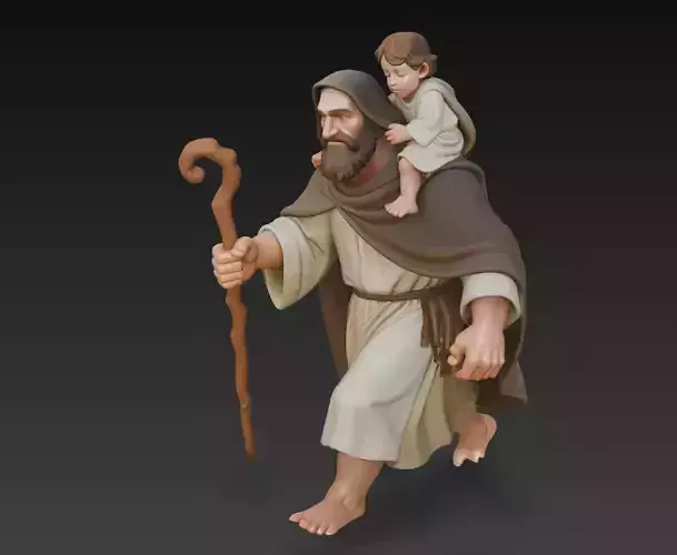 Saint Christopher Carrying Child - Stylized Statue