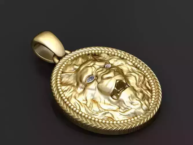 Majestic Lion Head Medallion  3D Printable Pendant Model 