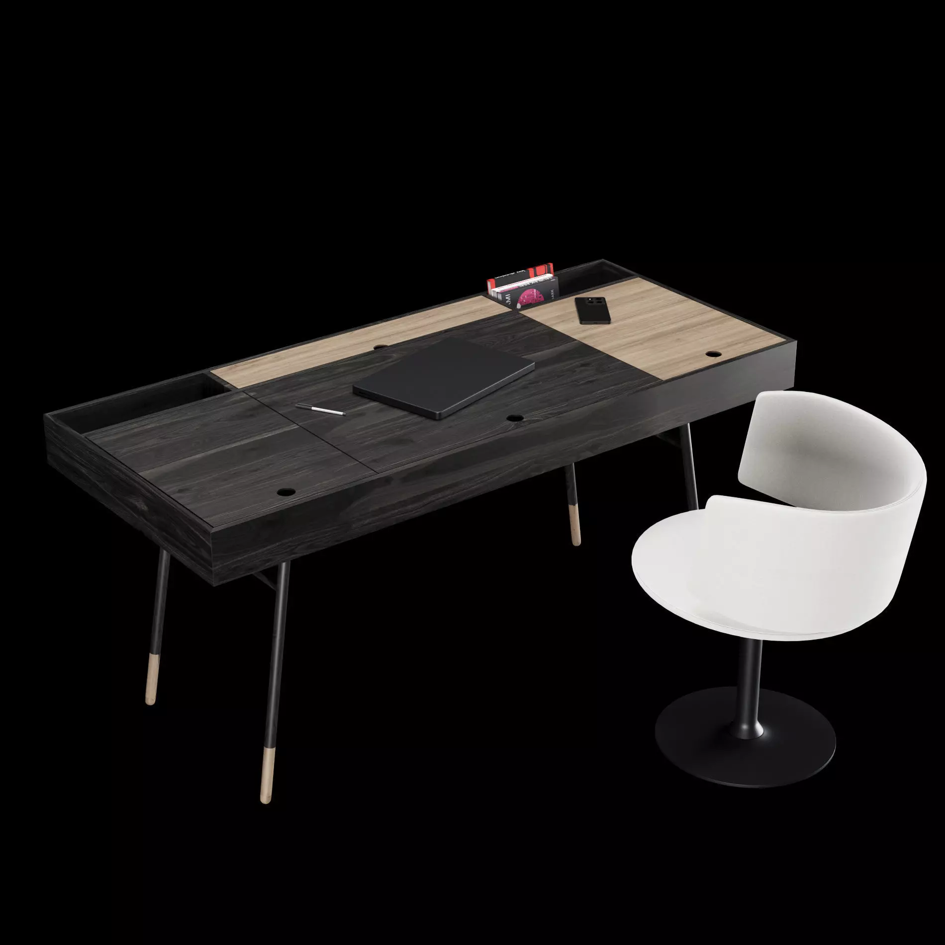 Modern home office workstation desk setup with chair and gadgets 3D model