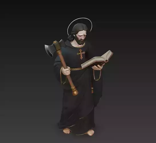 Saint Sculpture with Axe and Holy Book - Religious 3D Figure