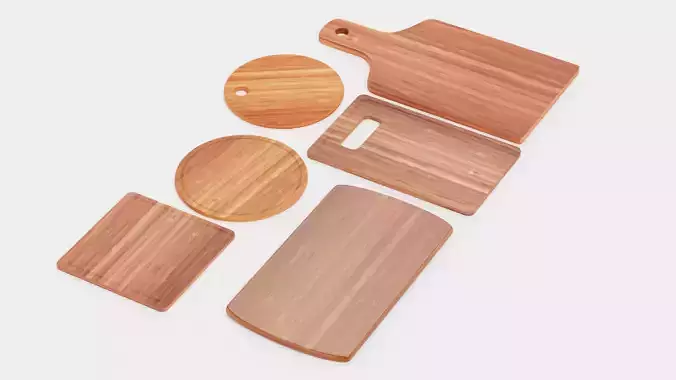 Bamboo Cooking Boards - Cutting and Serving Block Set Low-poly 3D model 4