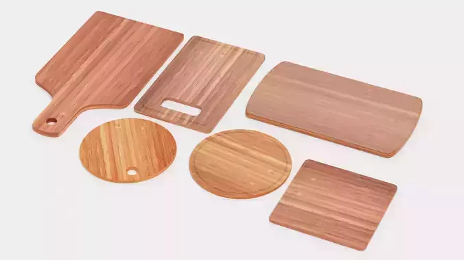 Bamboo Cooking Boards - Cutting and Serving Block Set Low-poly 3D model 5