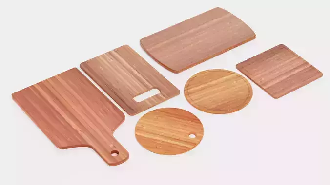 Bamboo Cooking Boards - Cutting and Serving Block Set Low-poly 3D model 6