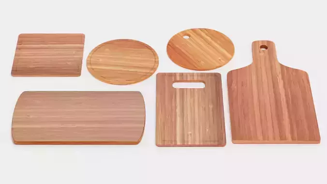 Bamboo Cooking Boards - Cutting and Serving Block Set Low-poly 3D model 3