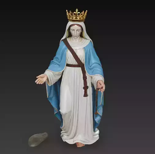Crowned Holy Lady with Rosary - Sacred Sculpture 3D Model