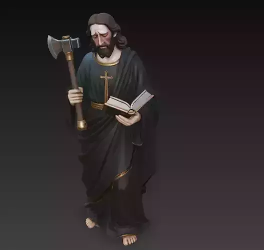 Saint Apostle Sculpture with Axe and Holy Book - 3D Model
