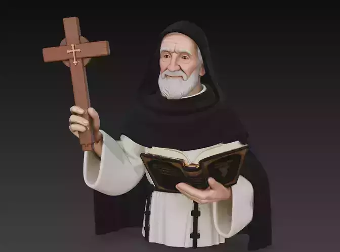 Monk Priest Sculpture with Cross - Holy Book - Printable Statue