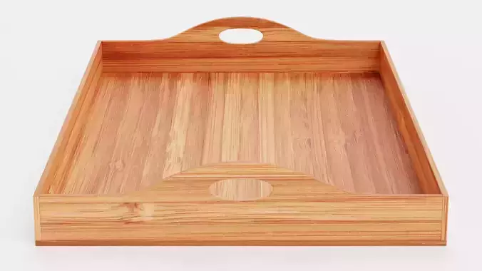 Bamboo Tray V2 - Realistic Wooden Serving Platter with Handles 3D model 2