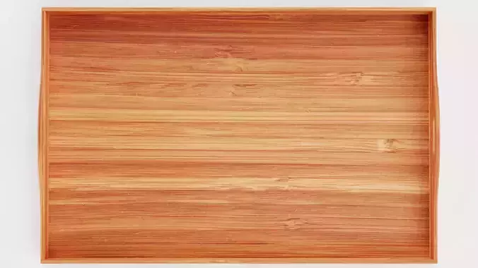 Bamboo Tray V2 - Realistic Wooden Serving Platter with Handles 3D model 3