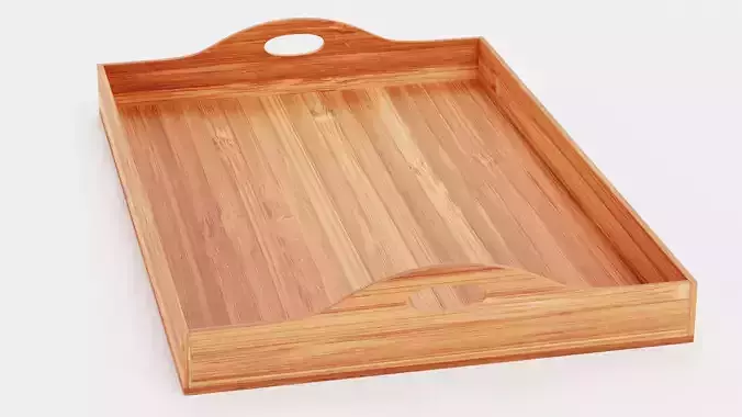 Bamboo Tray V2 - Realistic Wooden Serving Platter with Handles 3D model 6