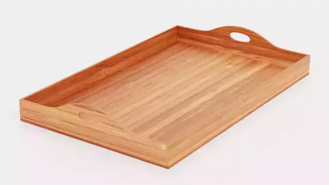 Bamboo Tray V2 - Realistic Wooden Serving Platter with Handles 3D model 5