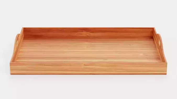 Bamboo Tray V2 - Realistic Wooden Serving Platter with Handles 3D model 4