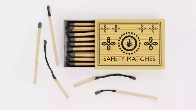 Matchbox with Matches V1 - Unlit and Burned - Custom Design