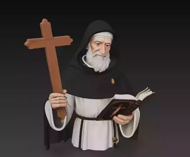 Elder Monk with Cross and Holy Book - Religious Sculpture Model
