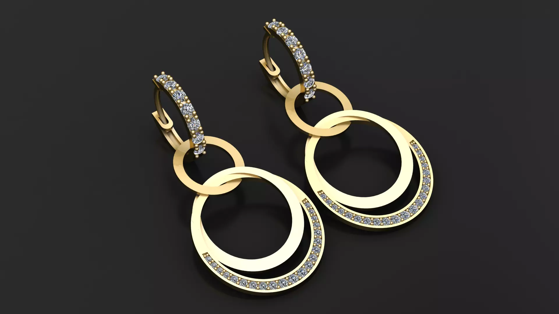 Triple Halo Drop Earrings 3D Printable Jewelry Model 3D print model