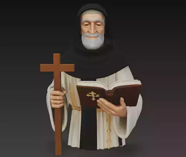 Monk Priest Bust with Cross and Holy Book - 3D Sculpture Model