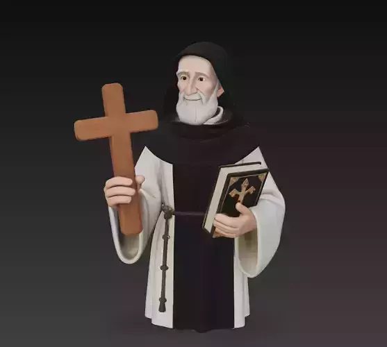 Monk Holding Cross and Bible - Stylized Religious Sculpture