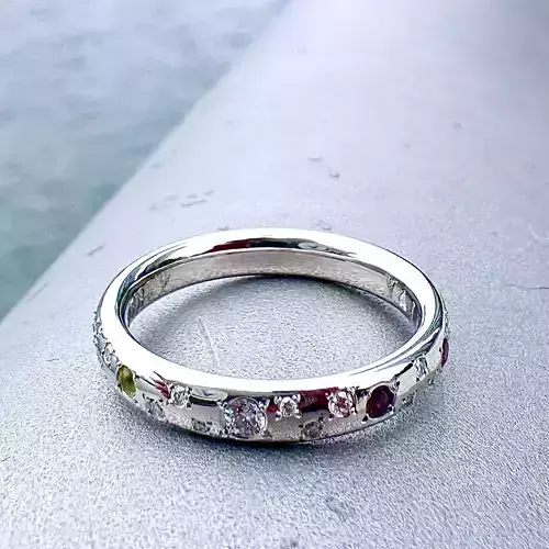 Wedding Band with Inlaid Stones