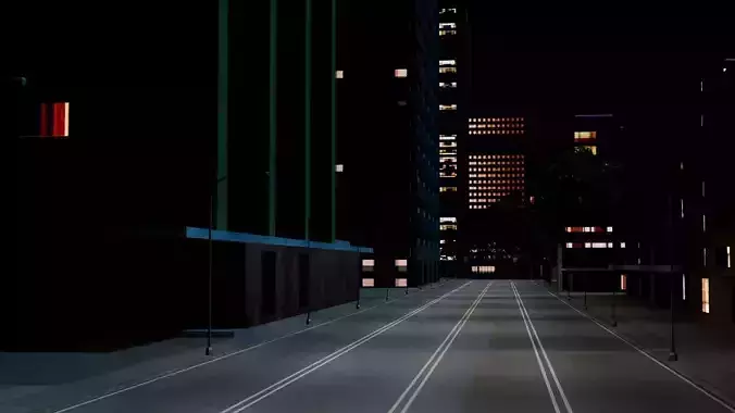 City Downtown Skyscraper Street 10 - NIGHT Low-poly 3D model 5