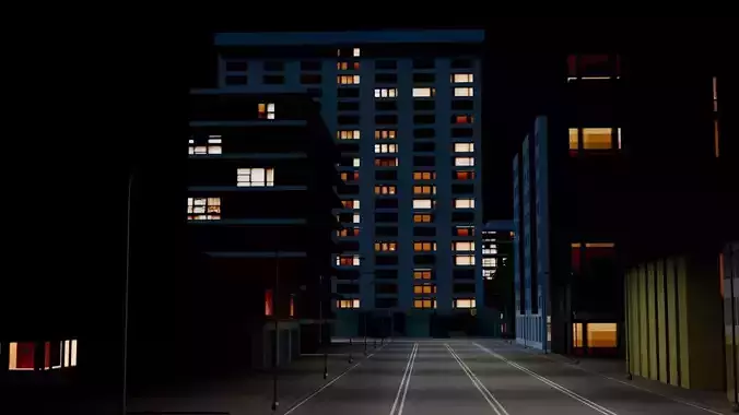 City Downtown Skyscraper Street 10 - NIGHT Low-poly 3D model 6