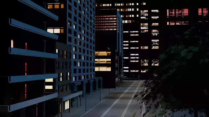 City Downtown Skyscraper Street 10 - NIGHT Low-poly 3D model 4