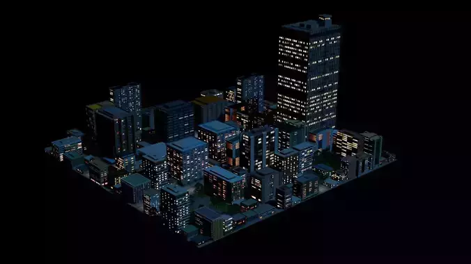 City Downtown Skyscraper Street 10 - NIGHT