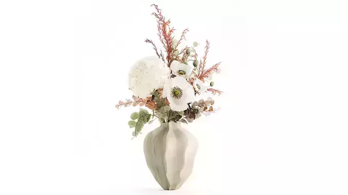 Beautiful bouquet hydrangea poppy branches flowers vase