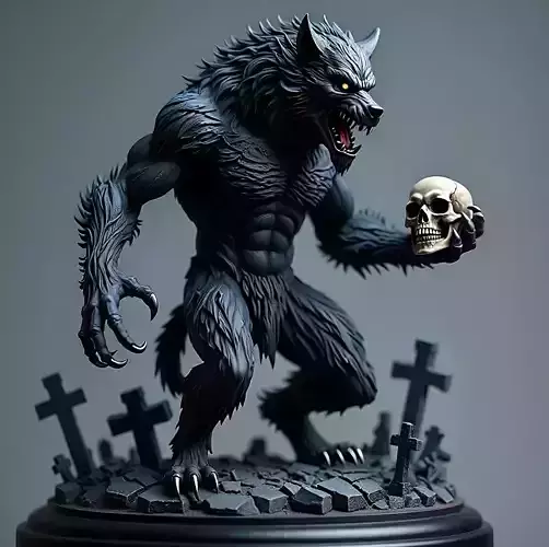 2921  Werewolf Howling with Skull  3D Model  magic