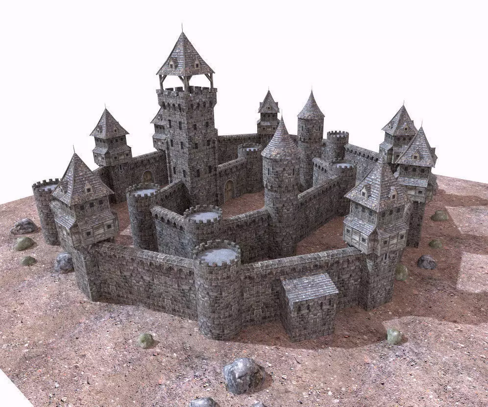 historic castle Low-poly 3D model_0