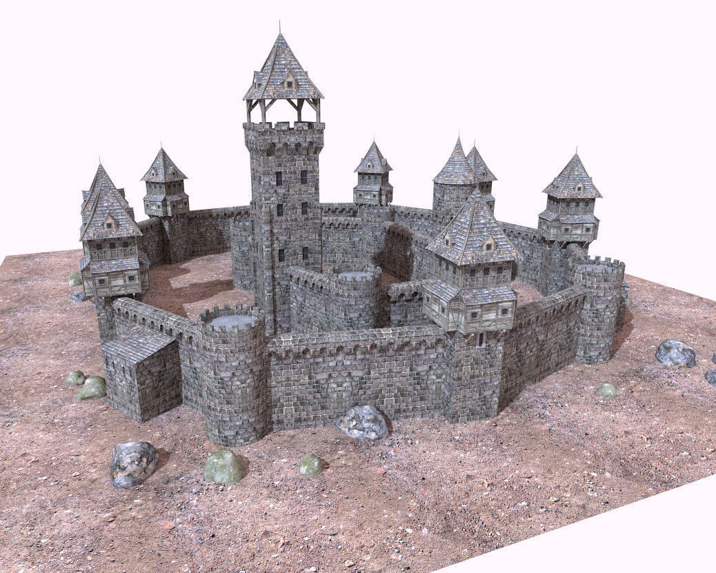 historic castle Low-poly 3D model_2