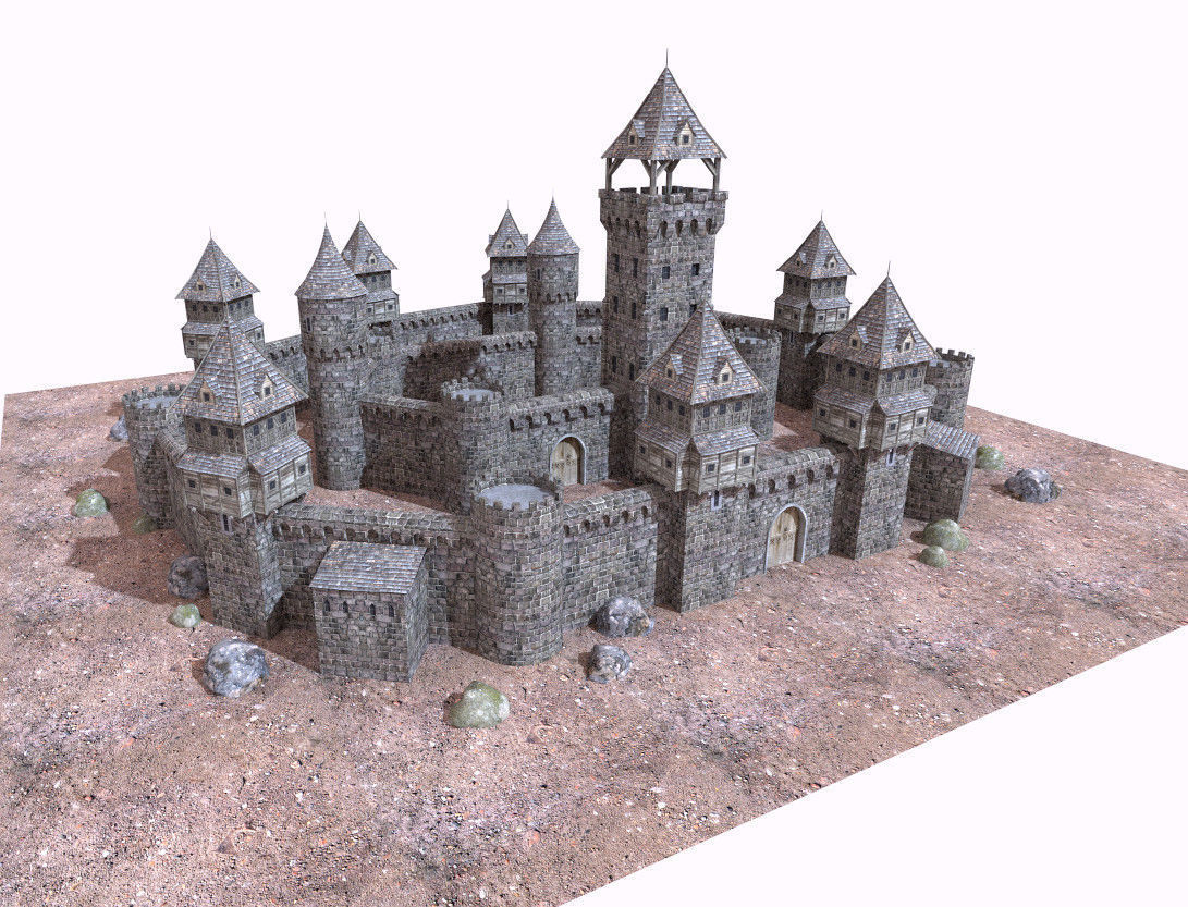 historic castle Low-poly 3D model_1