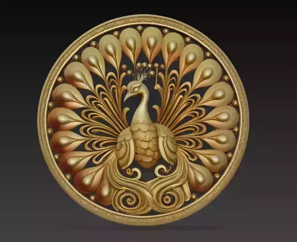 Majestic Peacock Relief - Ornamental Round Wall Sculpture Model