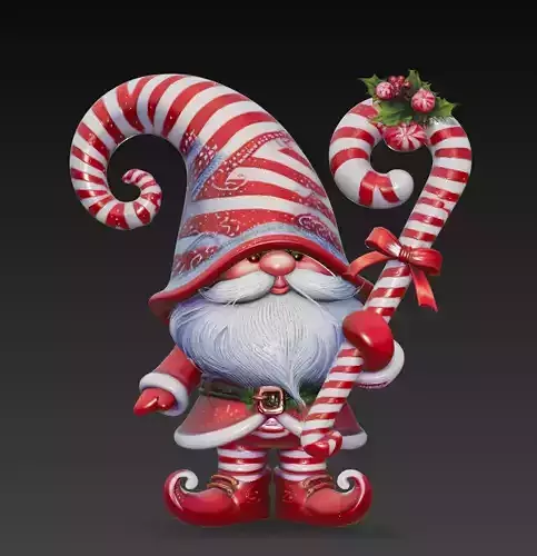 Candy Cane Christmas Gnome - Stylized Holiday Sculpture