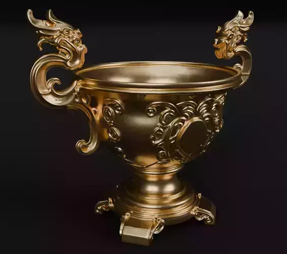 Golden Dragon Bowl 3D model Chinese Ornament bowl for printing